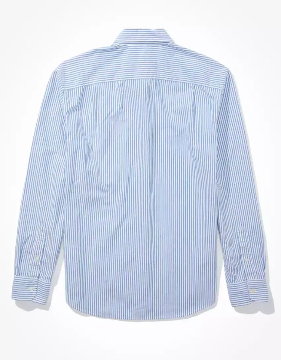 Hauts Flanelle American Eagle AE Everyday Rayé Oxford Button-Up Shirt Bleu Homme | GVD-31019974